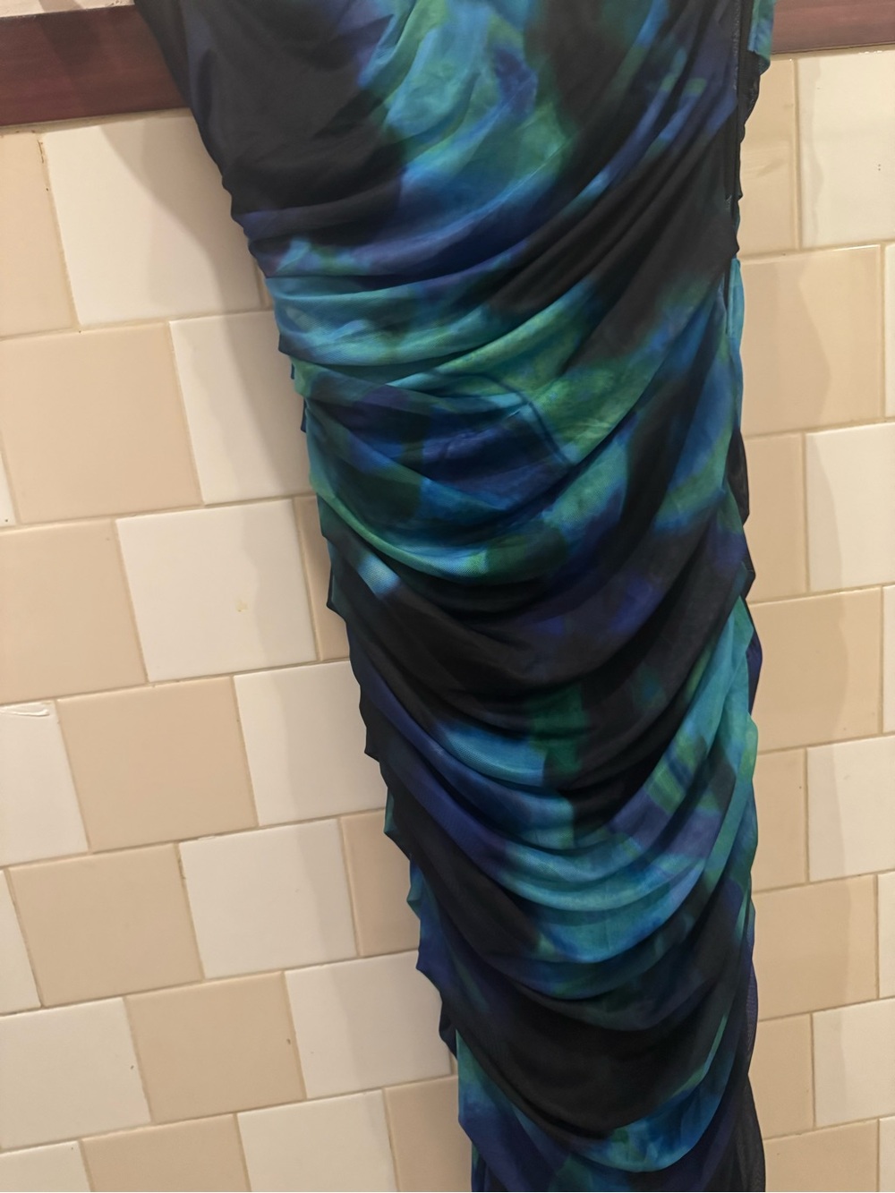 AKIRA Blue and Green Ruched Swim Coverup
